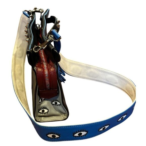 Min & Mon Black Leather Satchel with Retro Octotwins Charm & Derachable Strap - Picture 5 of 10